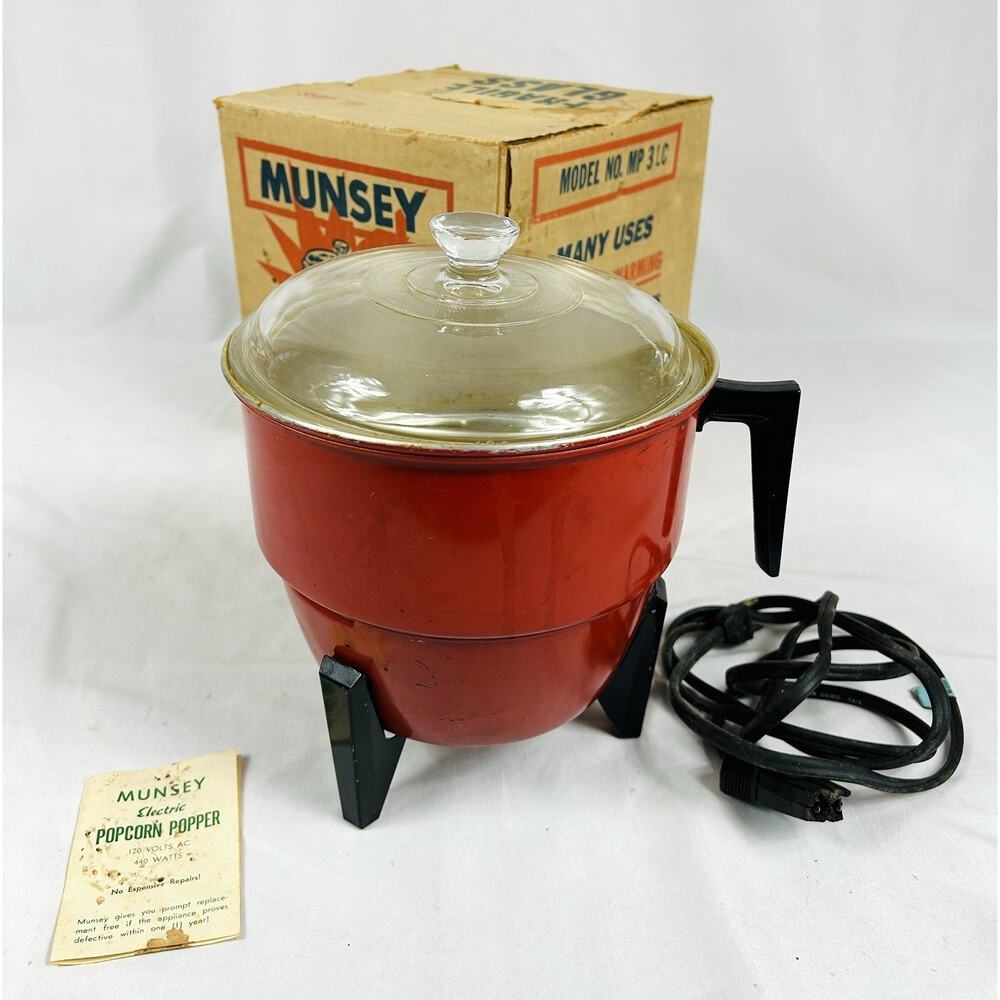 Vintage Munsey MP3 Electric Corn Popper Red Original Box & Paperwork - See Pics